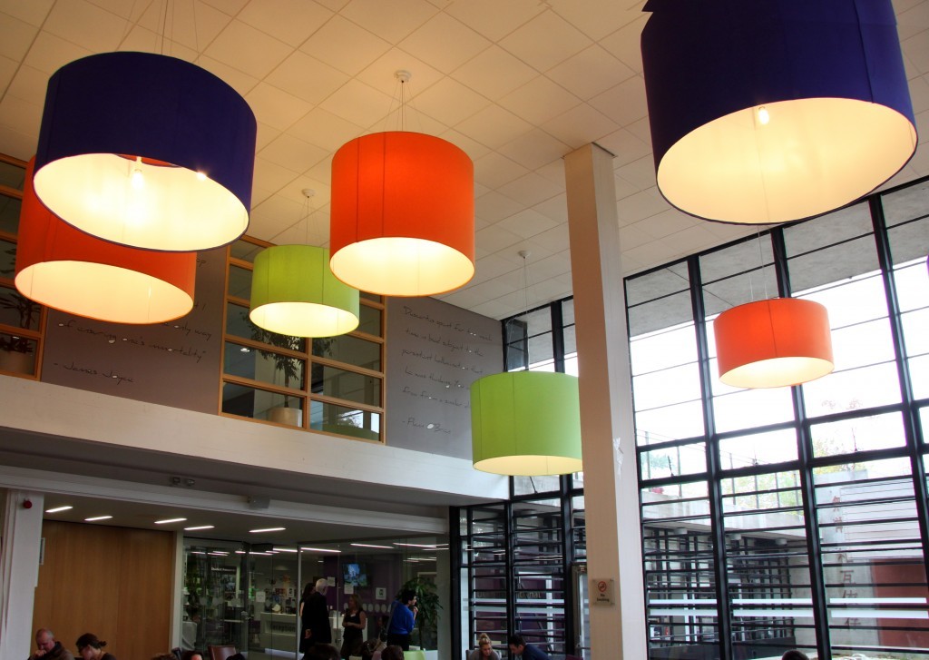 Colourful bespoke lampshades for UCD Global Lounge