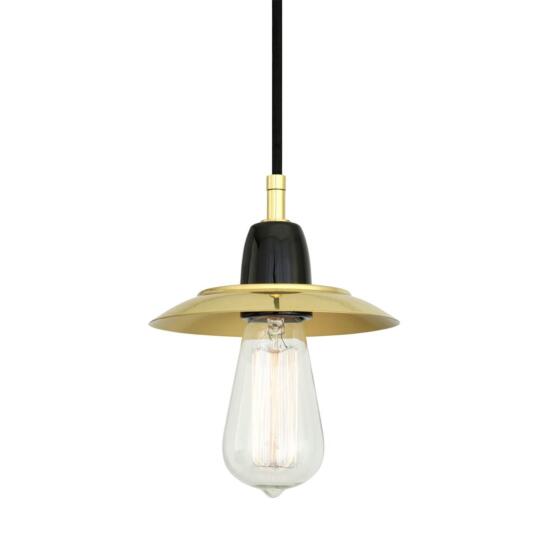 Doon Ceramic Pendant Light with Brass Shade, Black and Polished Brass