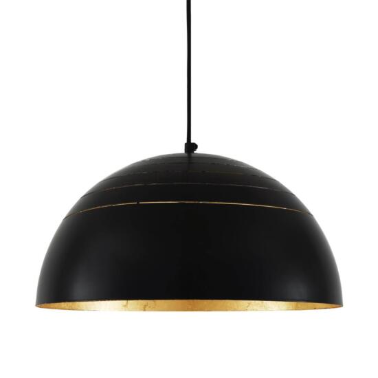 Midas Black Dome Pendant Light 40cm, Matt Black & Gold Leaf