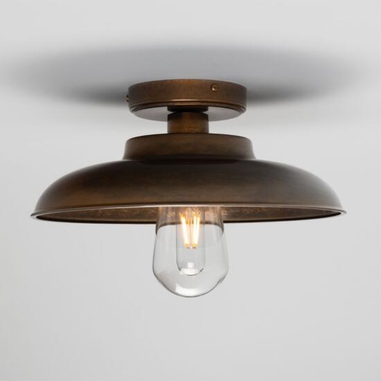 UL Darya Industrial Brass Ceiling Light IP65, Antique Brass, Clear Glass