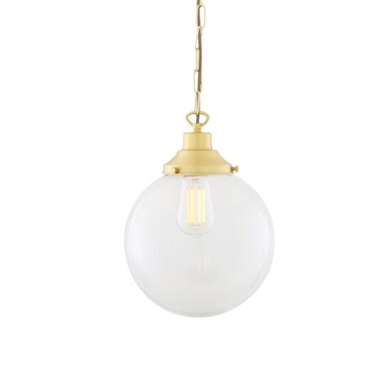 Riad Clear Glass Globe Pendant Light 25cm, Satin Brass