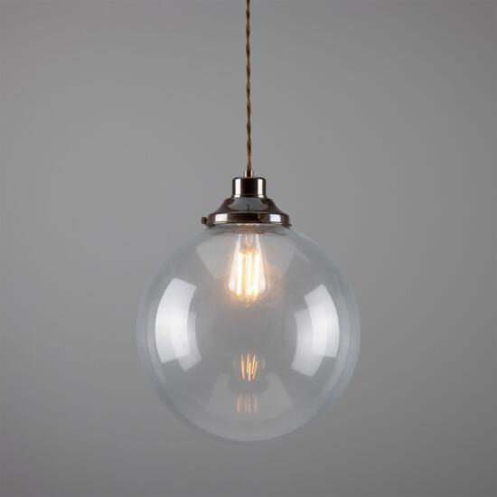 Virginia Clear Glass Globe Pendant Light 30cm, Antique Brass