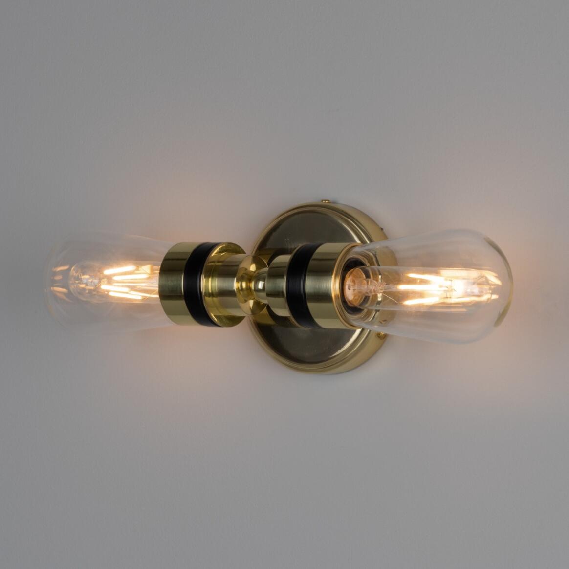 Ara Vintage Double Brass Bathroom Wall Light 40cm IP65 main product image