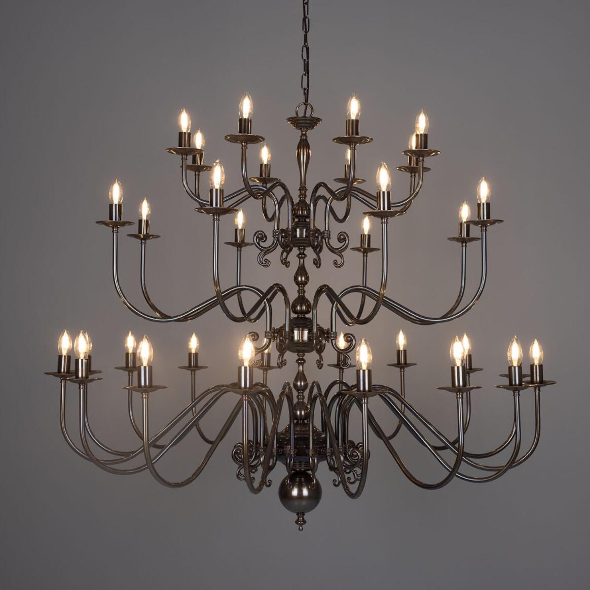 Flemish Candle-Style Brass Three-Tier Chandelier, 32-Light main product image