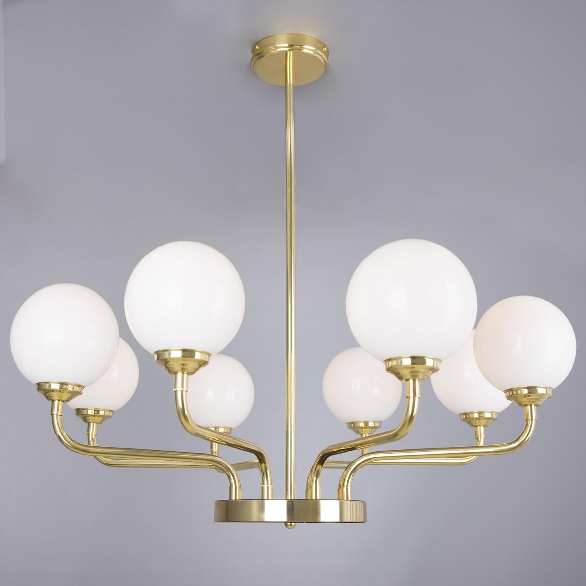 Branford Opal Glass Globe Brass Chandelier, Eight-Arm main product image
