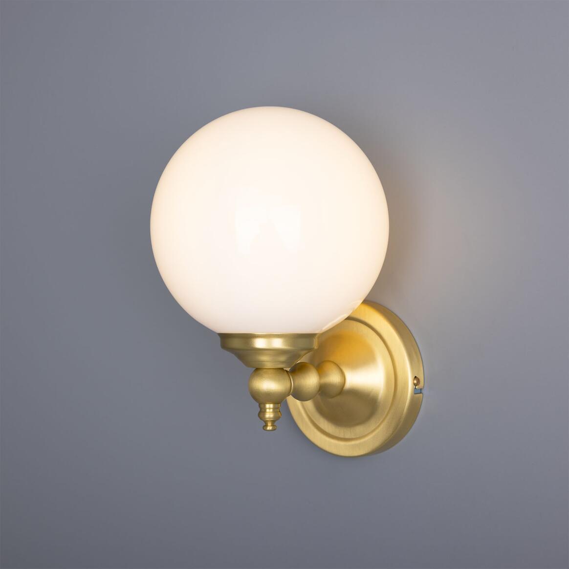 Cloghan Traditional Brass and Opal Glass Globe Wall Light 14cm IP20 main product image