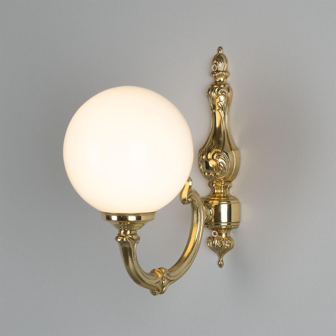 Ben Ornate Brass Wall Light with Opal Glass Globe 14cm IP20 main product image
