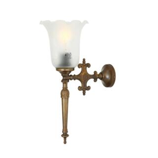 Allen Brass Wall Light with Etched Glass Shade, Antique Brass