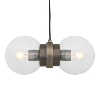 Eske Double Glass Globe Pendant Light, Antique Silver and Clear Glass