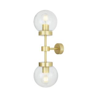 Grange Double Clear / Opal Glass Globe Wall Light, Satin Brass