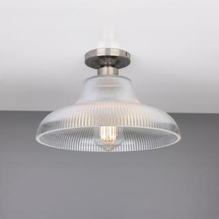 Mono Industrial Holophane Glass Flush Ceiling Light 30cm, Antique Silver