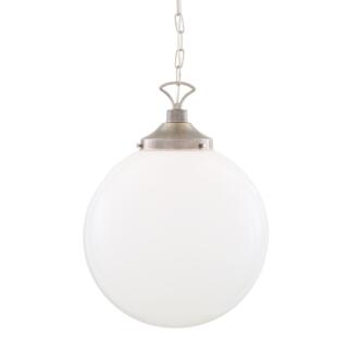 Yerevan Large Opal Glass Globe Pendant Light 40cm, Antique Silver