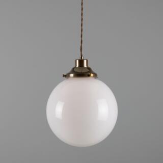 Gentry Opal Glass Globe Pendant Light 25cm, Antique Brass