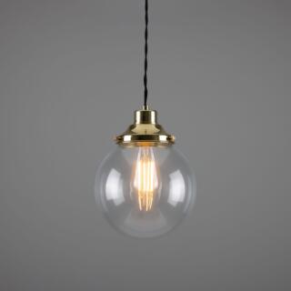 Virginia Small Clear Glass Globe Pendant Light 20cm, Polished Brass