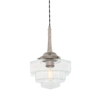 Novato Pendant with Hexagonal Stepped Glass Shade, Antique Silver