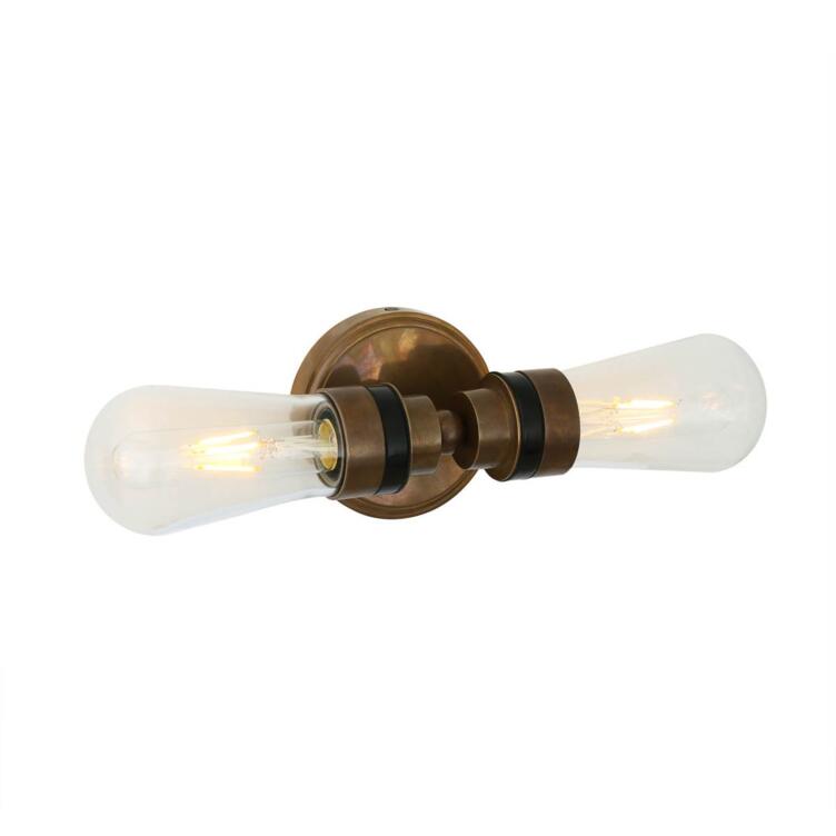 Ara Vintage Double Brass Bathroom Wall Light 40cm IP65 