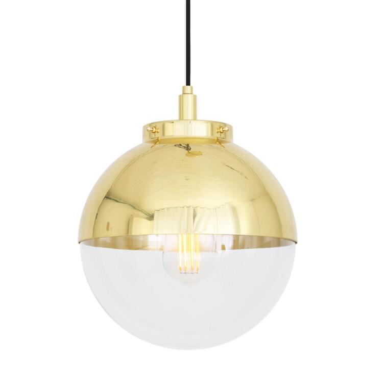 Mica Brass / Glass Dome Pendant Light IP44, Polished Brass
