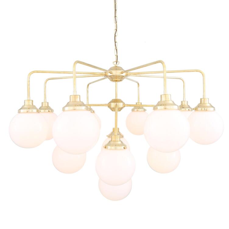 Rome Mid-Century Large Opal Glass Globe Chandelier, 13-Light