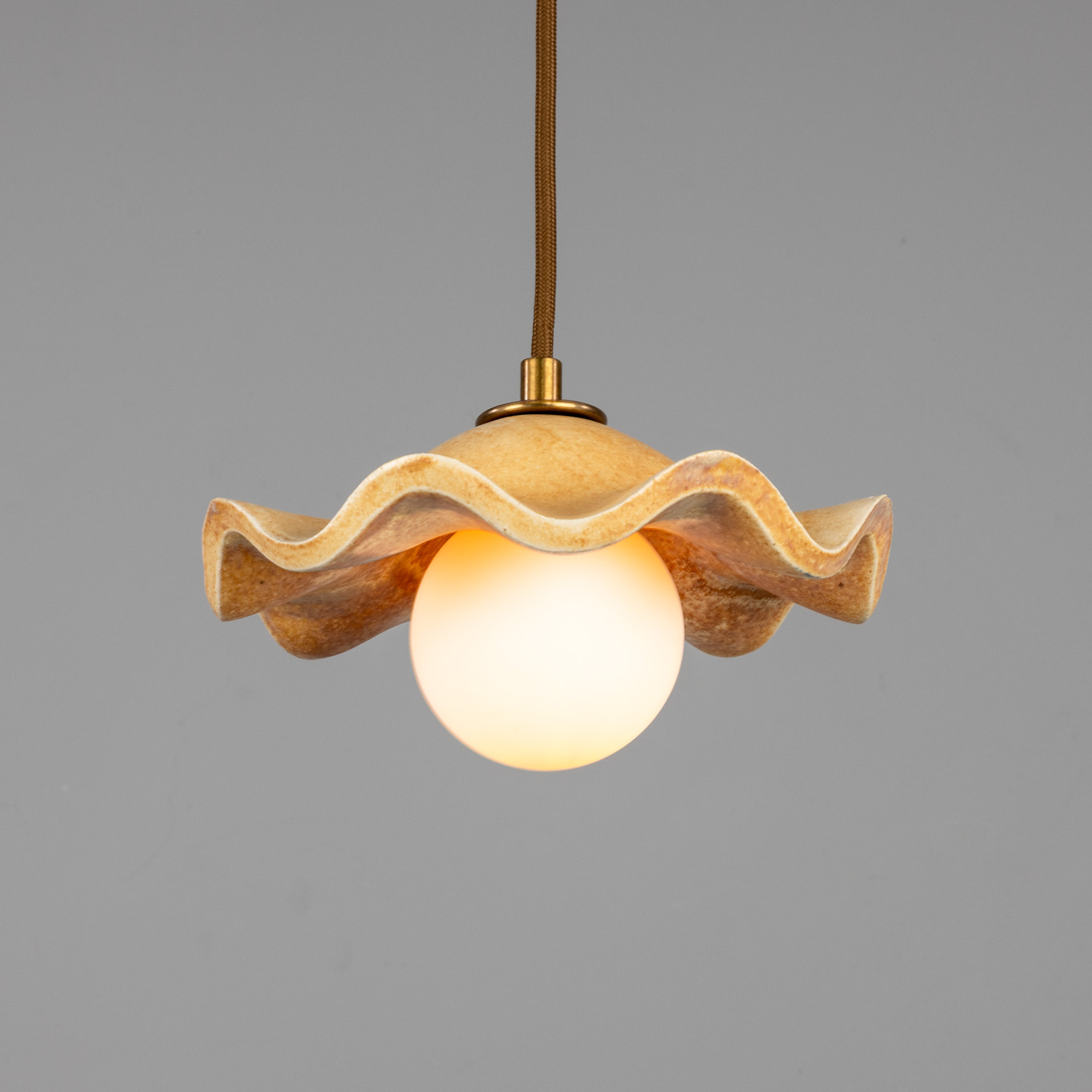 Rivale Pendant Light with Wavy Ceramic Shade, Oatstone 21cm IP20