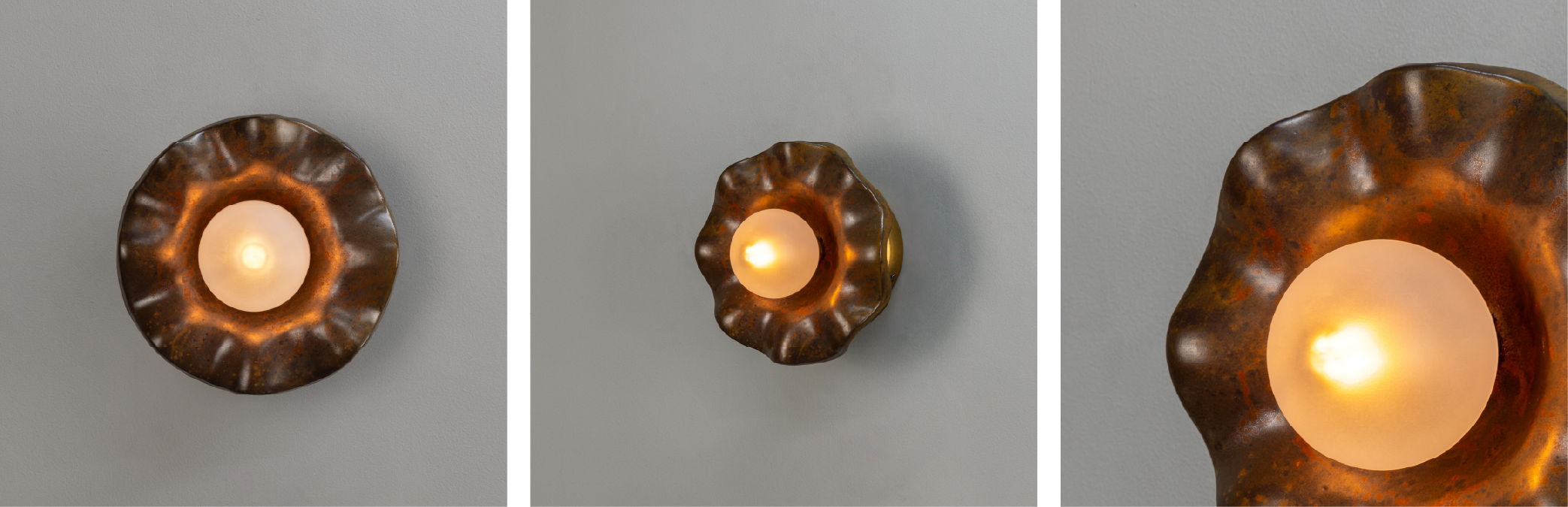 Rivale Wall Light with Wavy Ceramic Shade, Rust Iron 21cm IP20