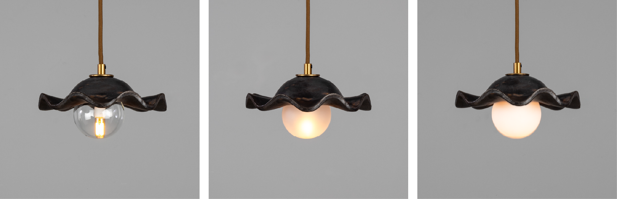 Rivale Pendant Light with Wavy Ceramic Shade, Metallic Earth 21cm IP20